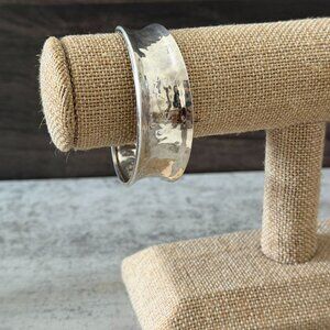 .925 Sterling Silver Hammered Rolled Edge Modernist Cuff Bracelet Signed 23 gm